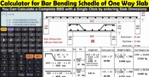 Calculator for Bar Bending Schedule of One-Way Slab with Dimensions and Calculations Displayed